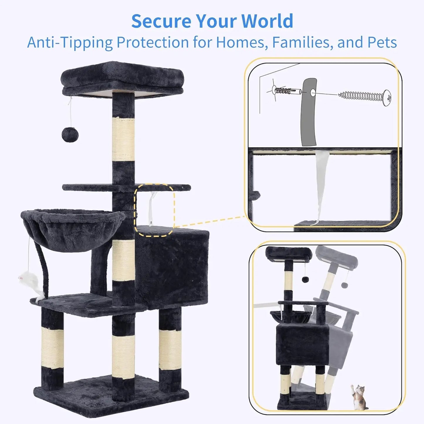 Heybly Cat Tree With Plush Perch And Hammock For Cats