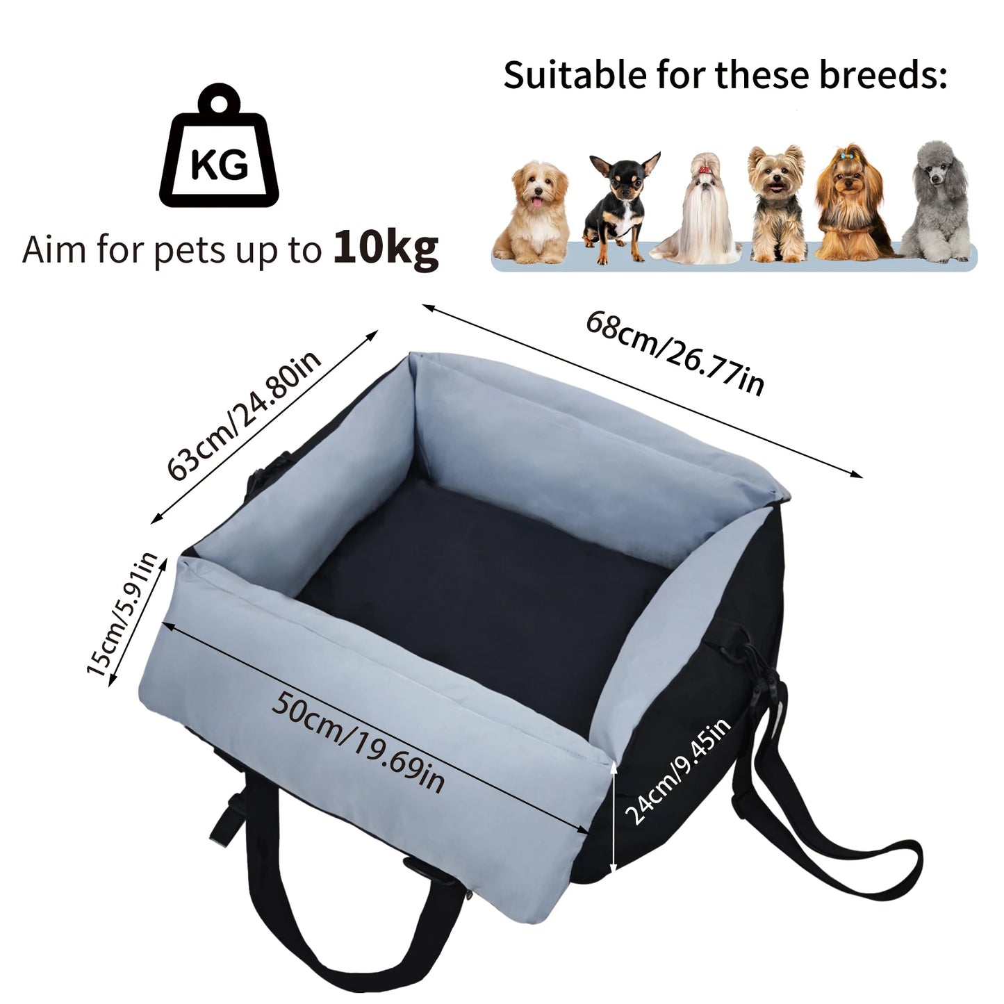 BORWART Portable Dog Car Seat Booster With Safety Belt Cover