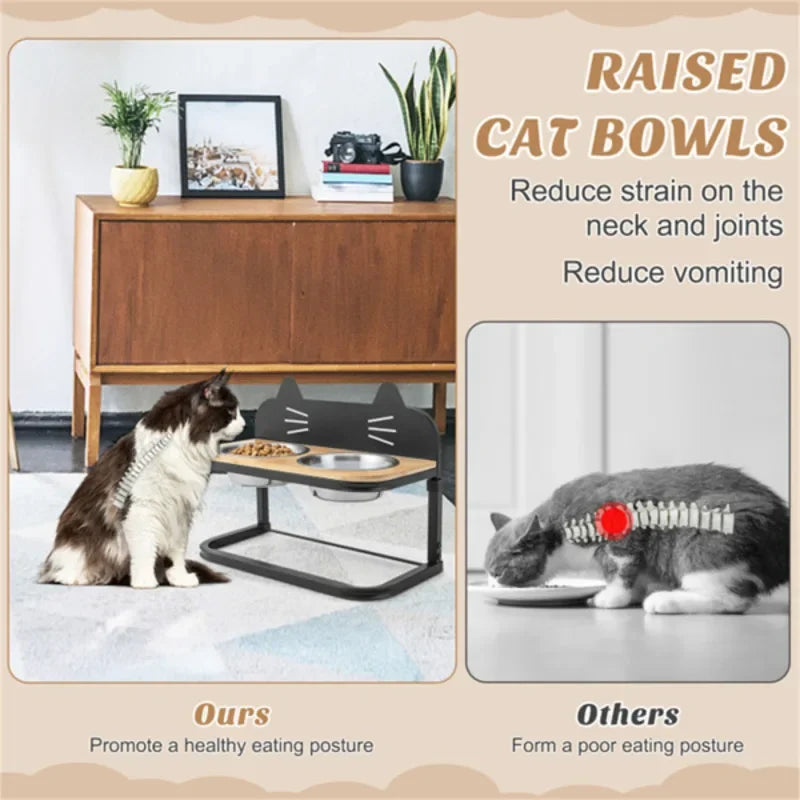 Premium Stainless Steel Dual Bowls Elevated Feeder With Adjustable Height
