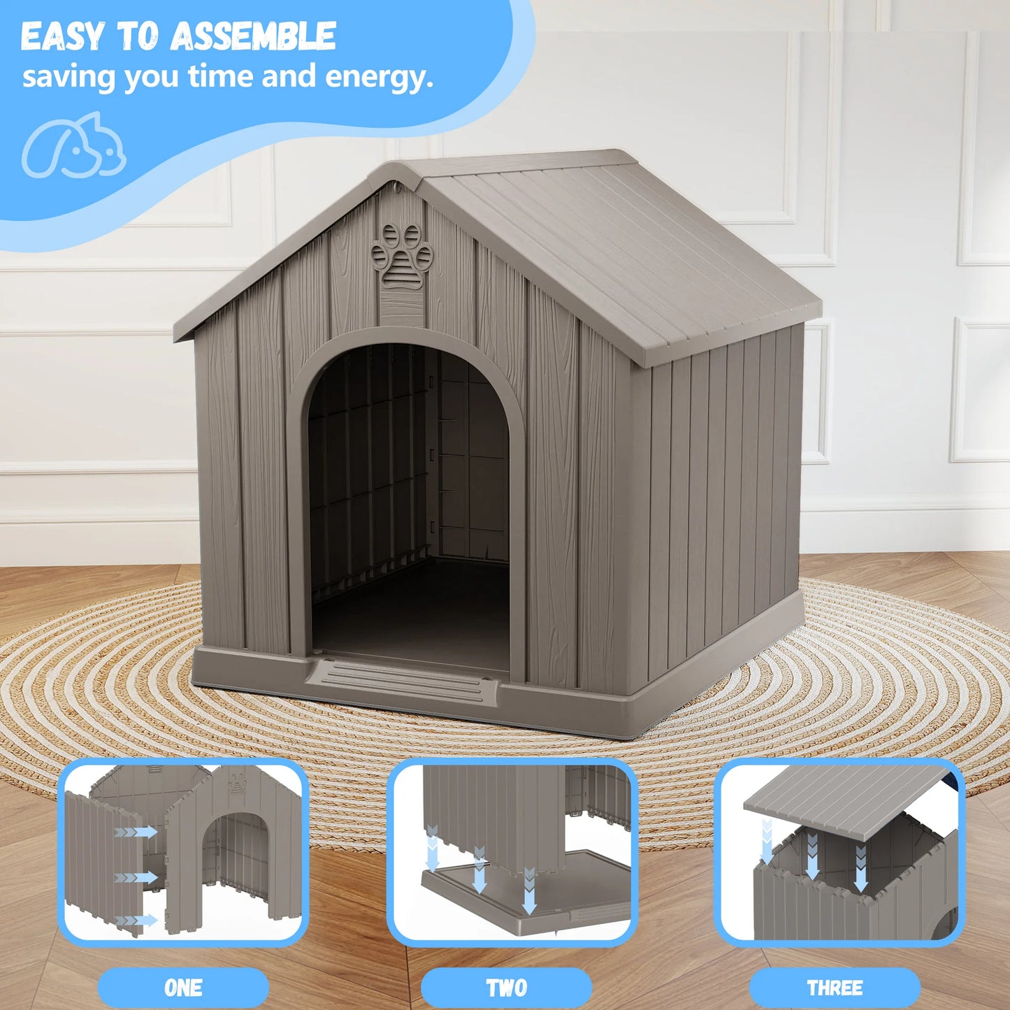 Plastic Dog House Weatherproof Pet Shelter For Yard