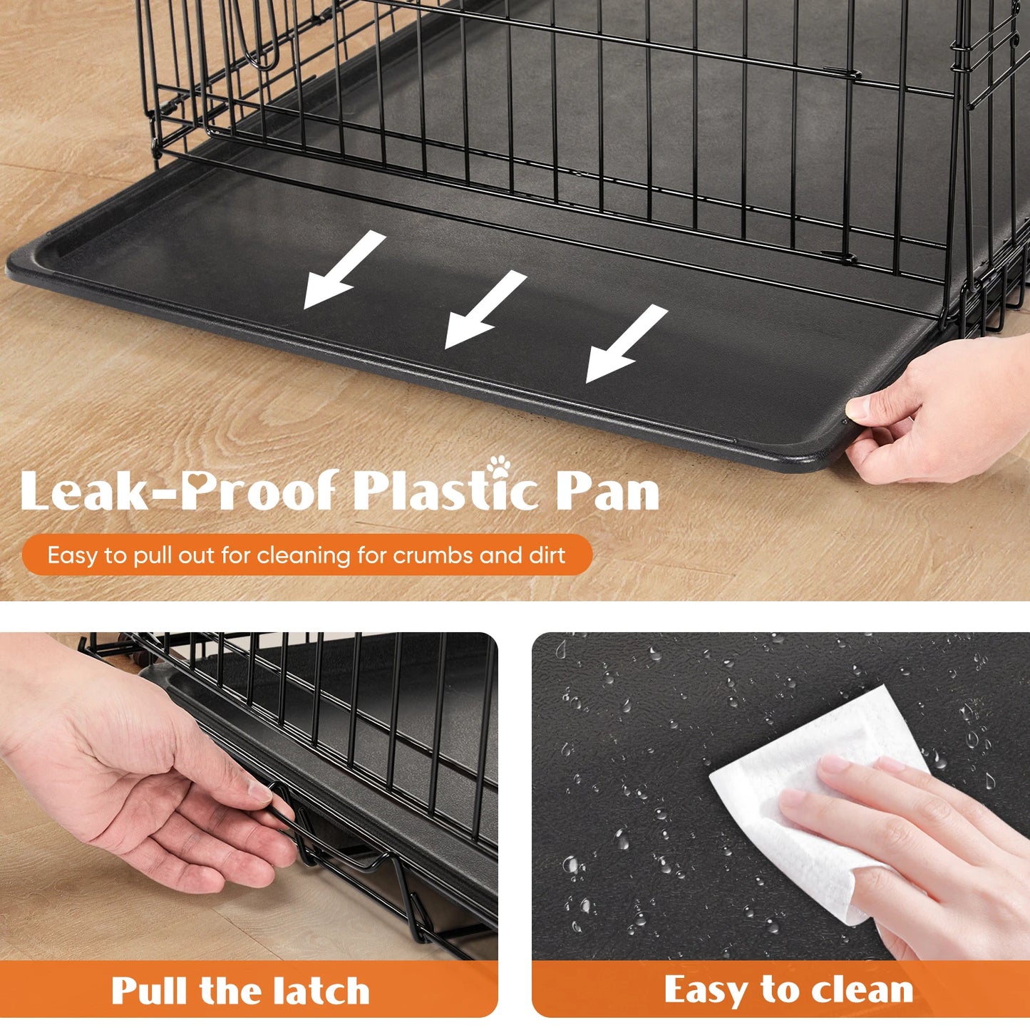 JHK Folding Metal Dog Cage With LeakProof Pan For Travel