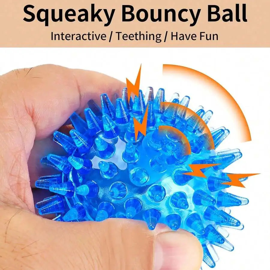 Squeaky Spiky Dog Balls Pack For Teething And Fetch