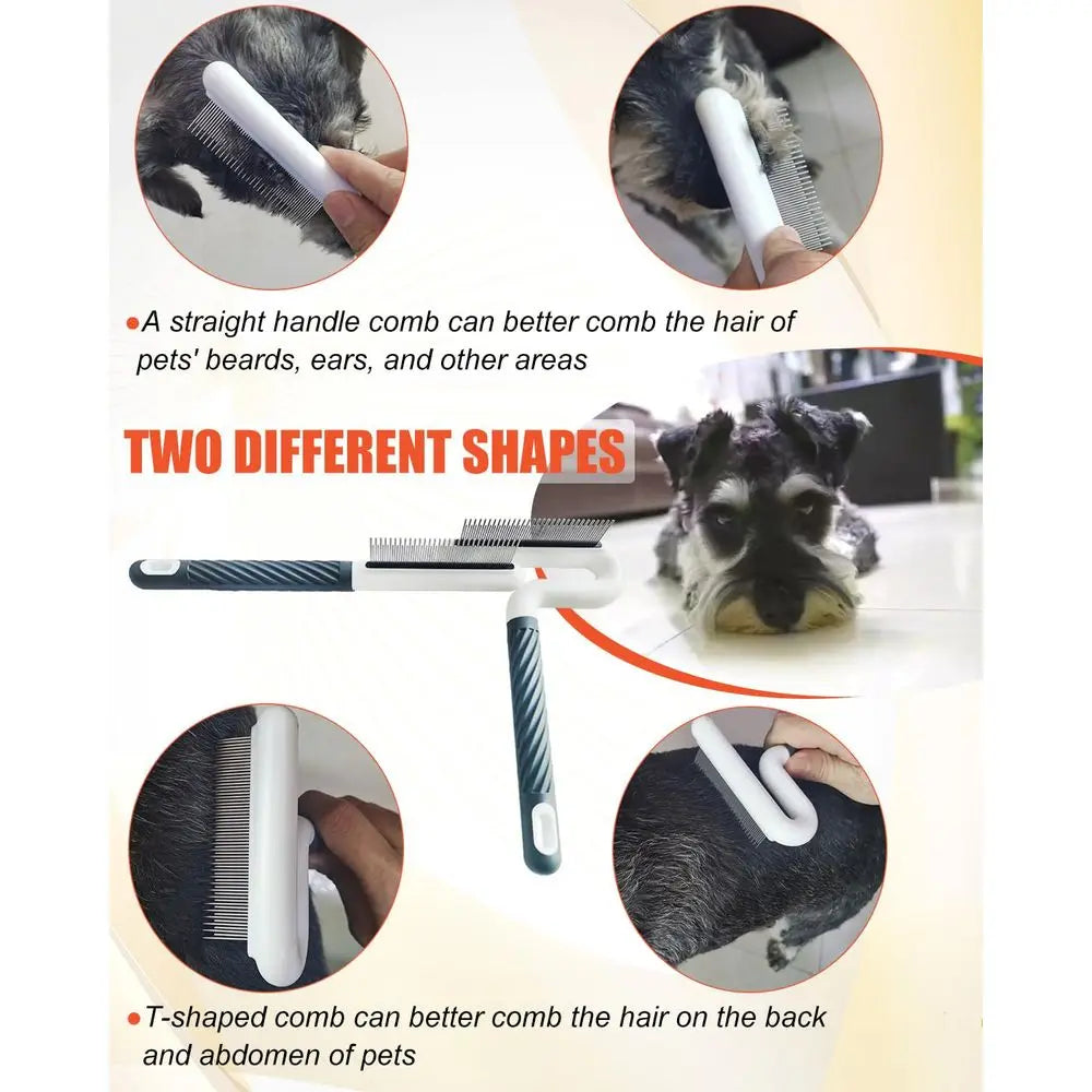 Pet Grooming Comb Set With Long And Short Stainless Teeth