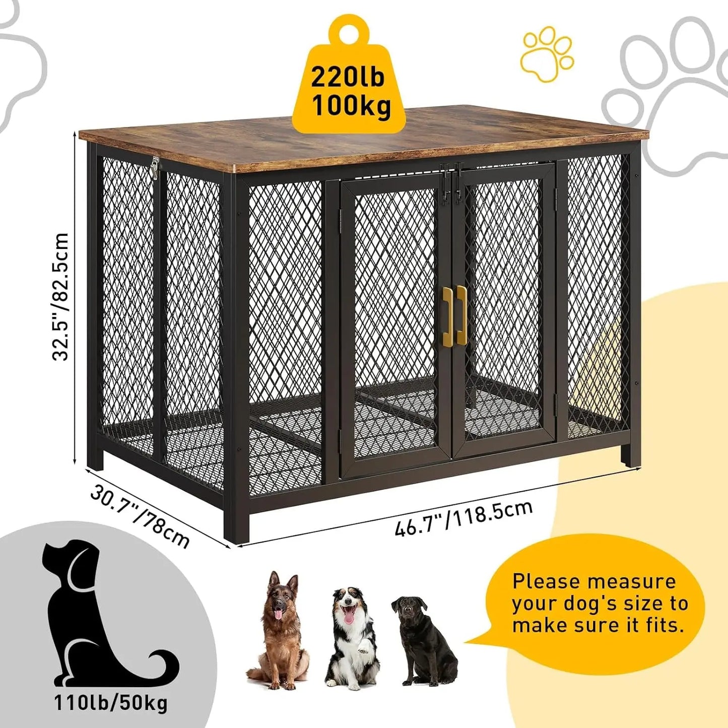 HiMISS Wooden Dog Crate Furniture With Double Doors Top Door