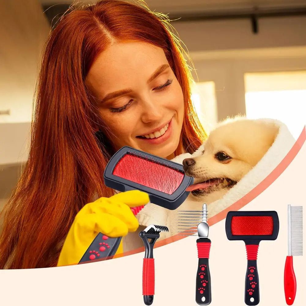 Pet Grooming Kit 4 Pieces Dematting Comb And Slicker Brush