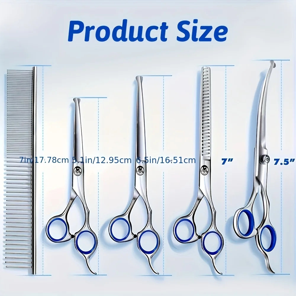 7 Piece Stainless Steel Dog Scissors Set Titanium Coated Tips