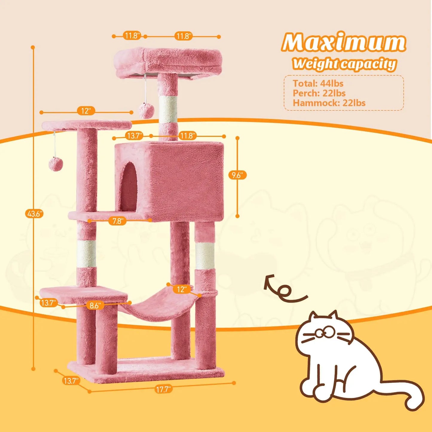 Cat Tree Tower With Sisal Scratching Posts And Hammock
