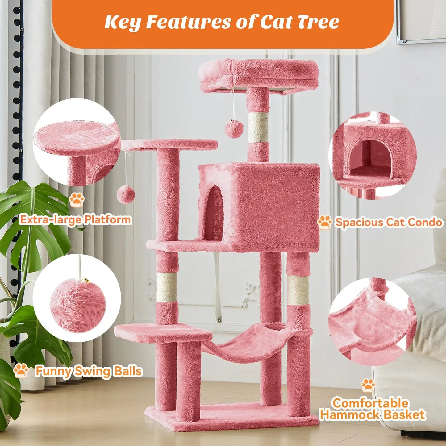 Cat Tree Tower With Sisal Scratching Posts And Hammock