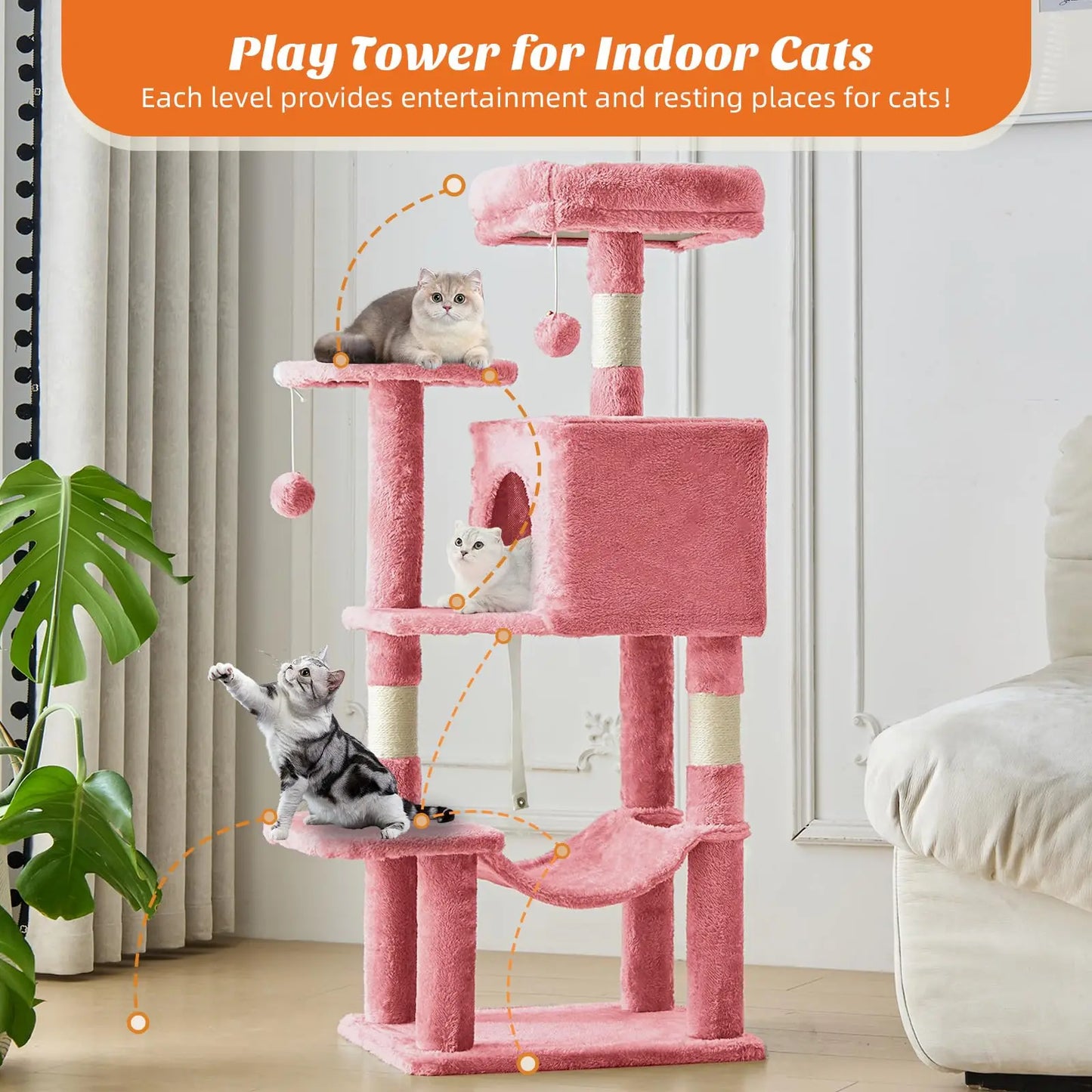 Cat Tree Tower With Sisal Scratching Posts And Hammock