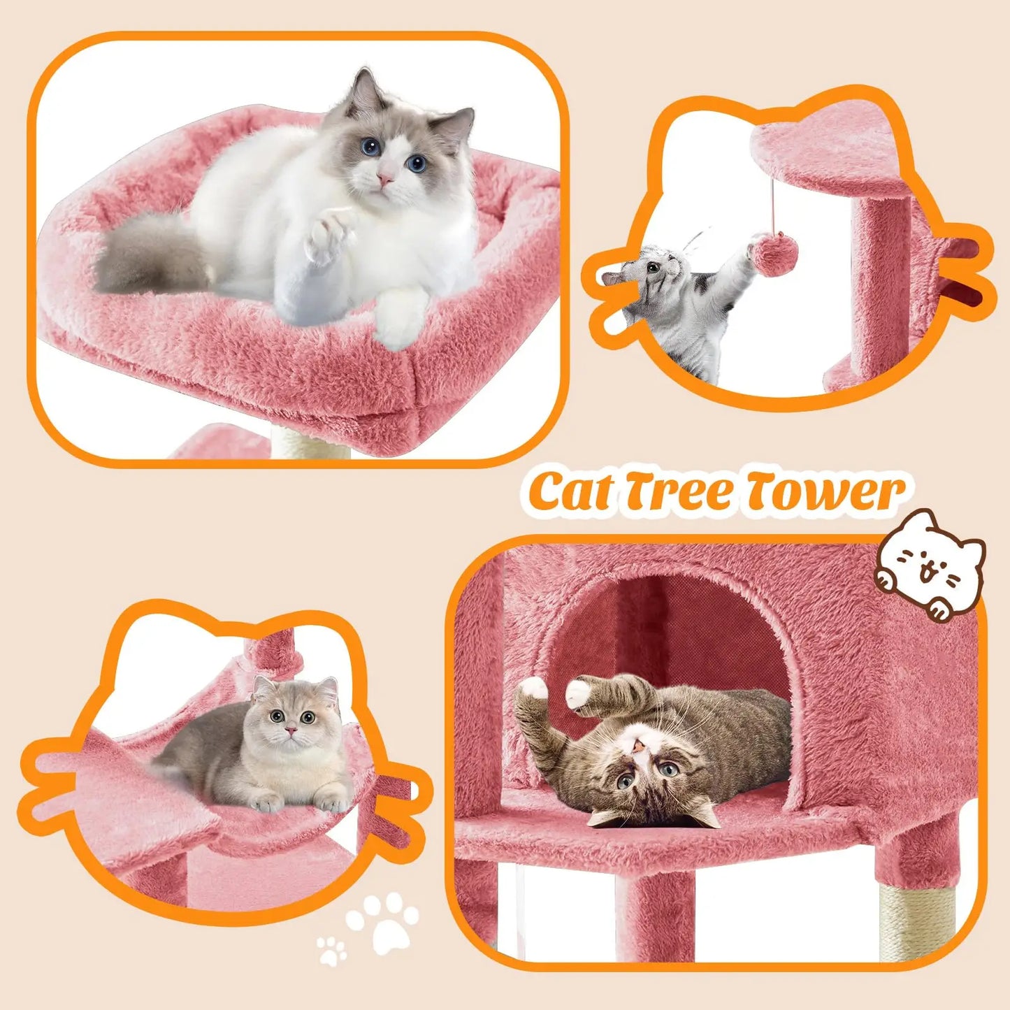 Cat Tree Tower With Sisal Scratching Posts And Hammock