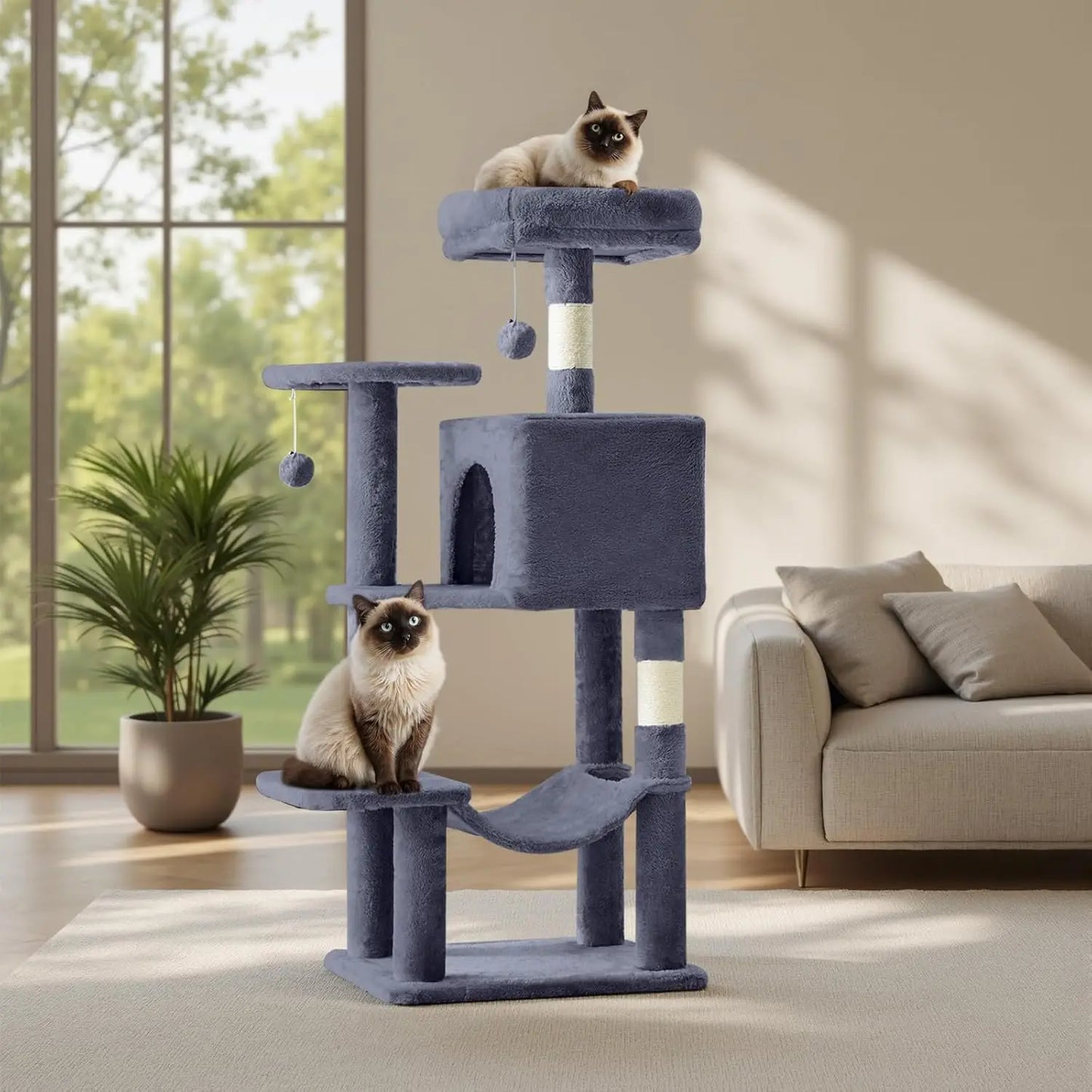 Cat Tree Tower With Sisal Scratching Posts And Hammock