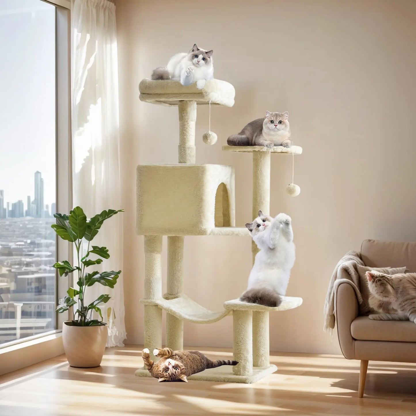 Cat Tree Tower With Sisal Scratching Posts And Hammock
