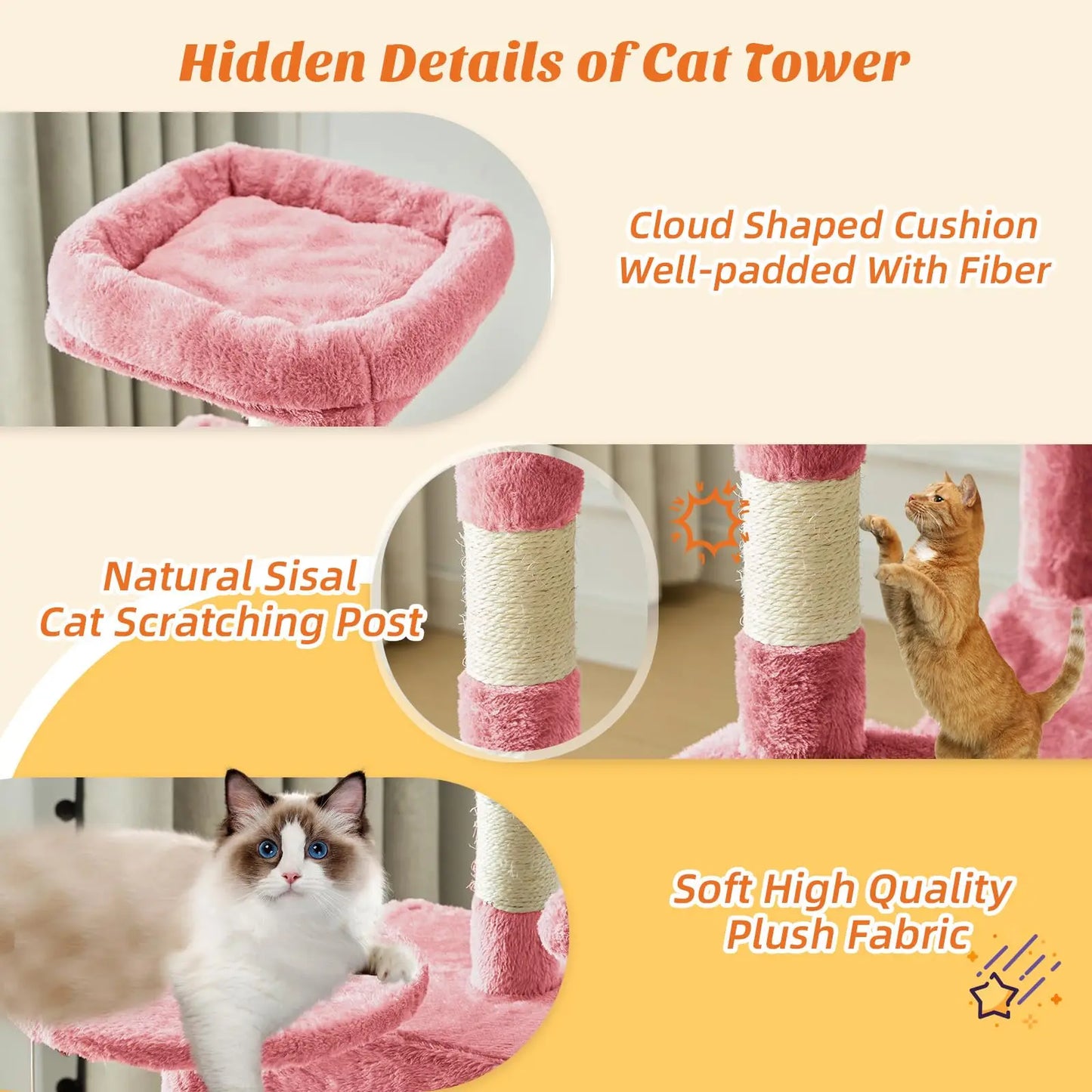 Cat Tree Tower With Sisal Scratching Posts And Hammock