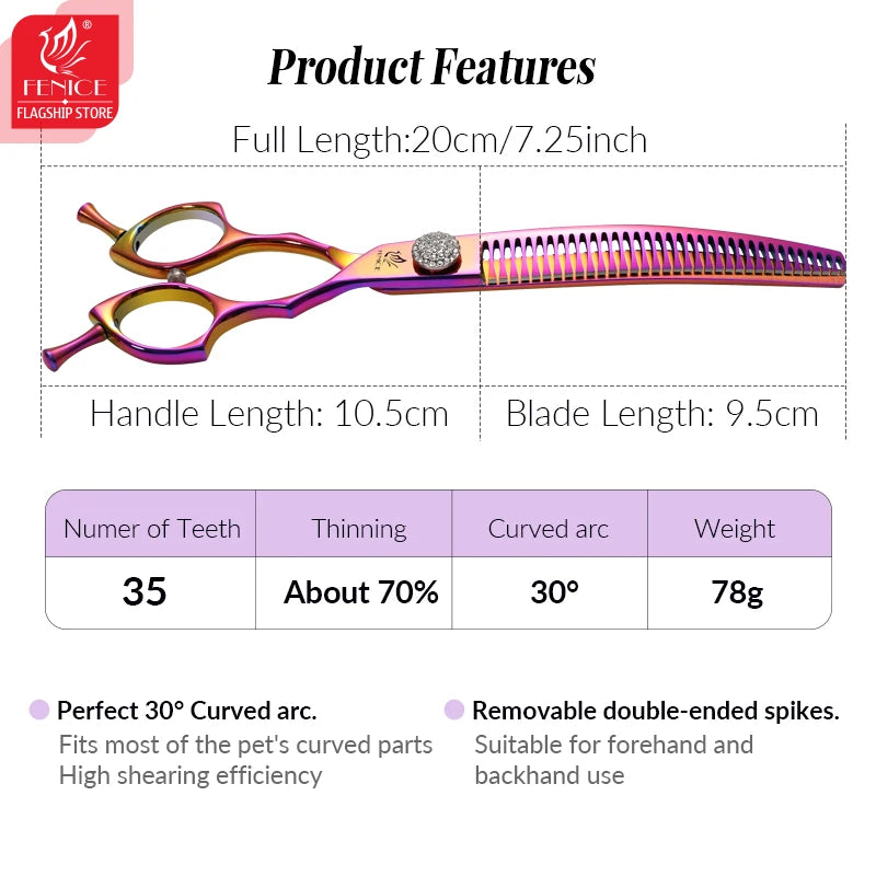 Fenice Diamond Screw Curved Chunker Pet Grooming Scissors JP440C