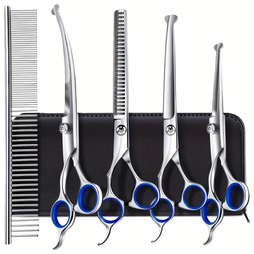 7 Piece Stainless Steel Dog Scissors Set Titanium Coated Tips