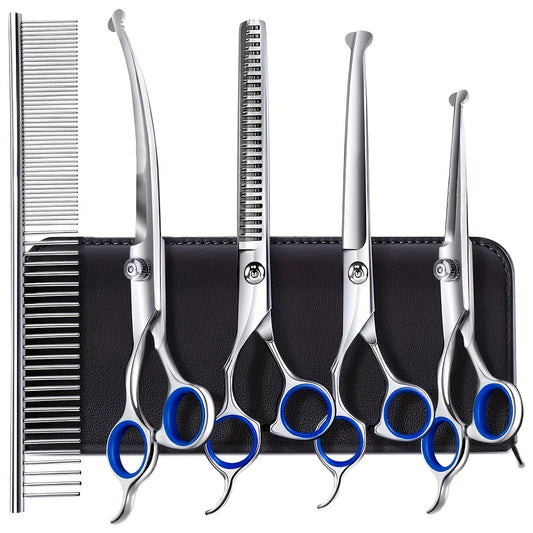 7 Piece Stainless Steel Dog Scissors Set Titanium Coated Tips