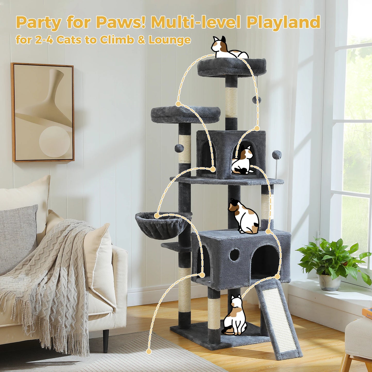PAWZ Road Five-Level Cat Tree Tower With Sisal Scratching