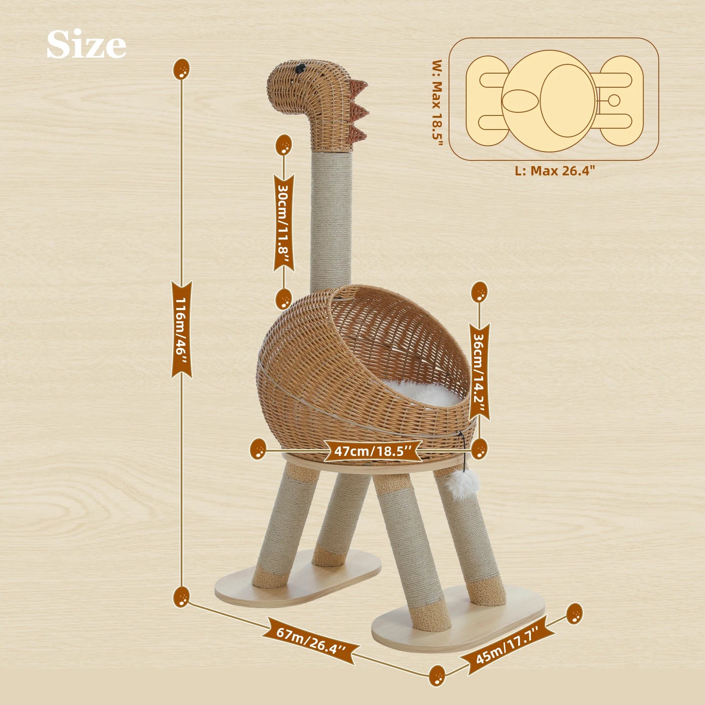 PAWZ Road Dinosaur Cat Tree Tower Three Tier Sisal Scratching Post