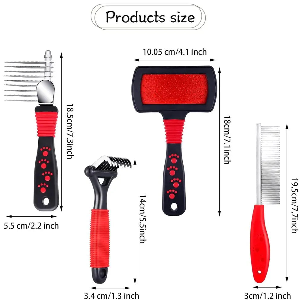 Pet Grooming Kit 4 Pieces Dematting Comb And Slicker Brush