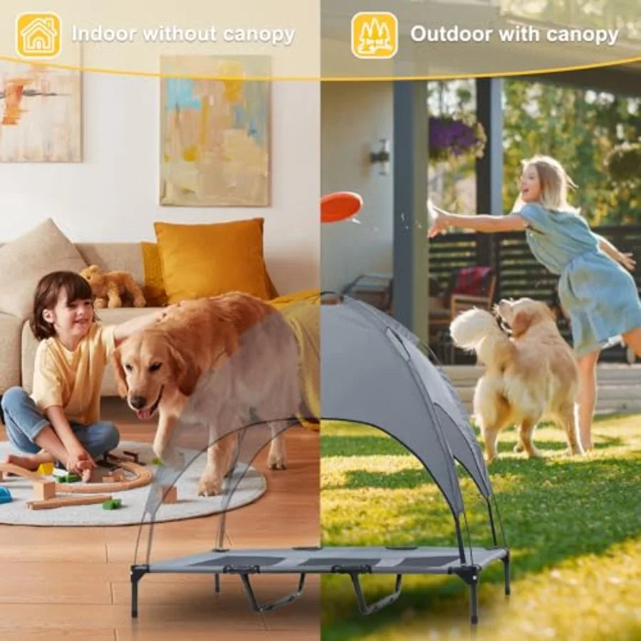 Elevated Dog Bed With Canopy Outdoor Waterproof Pet Cot