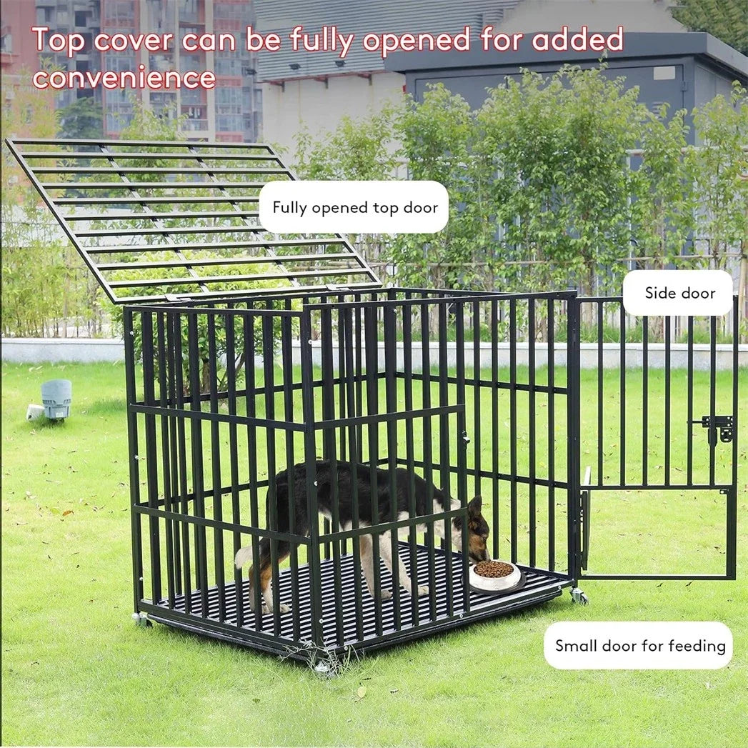 BINGOPAW Heavy Duty Metal Dog Crate 3 Doors Lockable Wheels