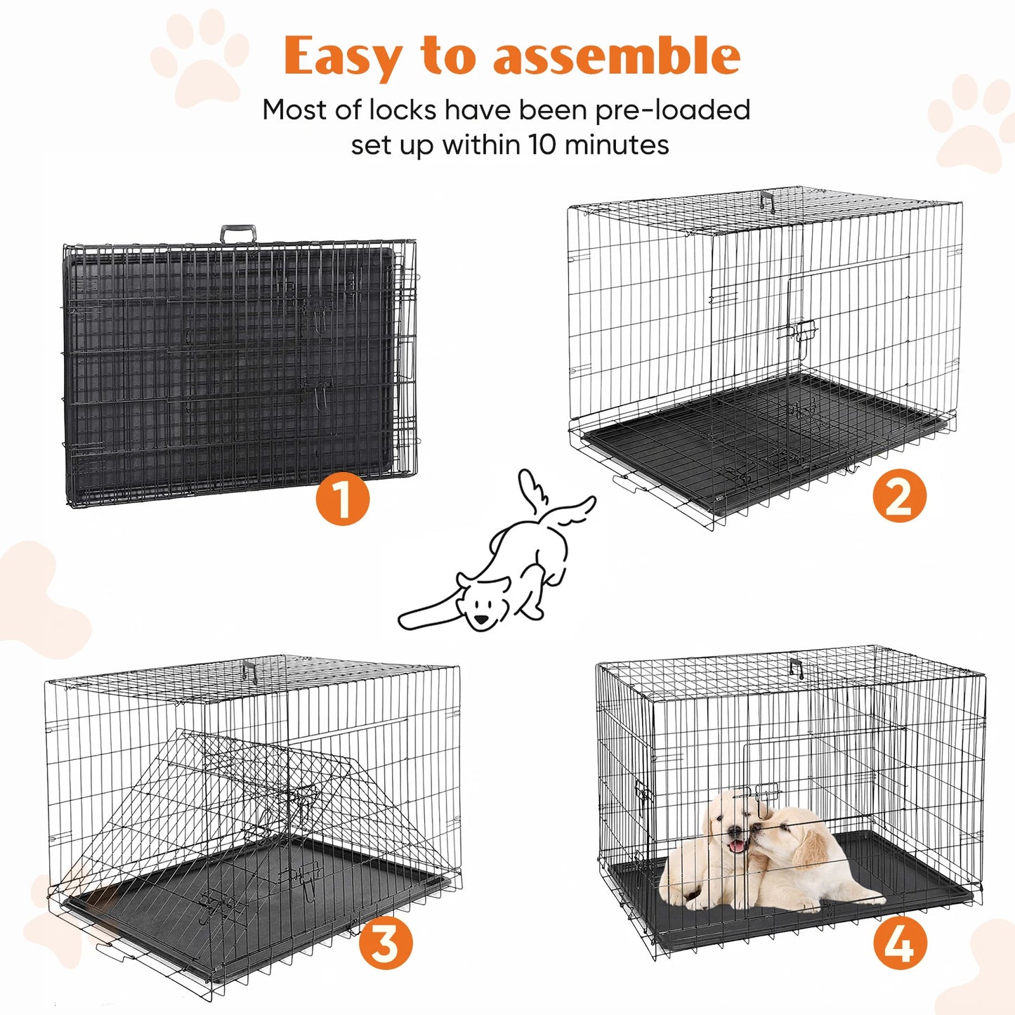 JHK Folding Metal Dog Cage With LeakProof Pan For Travel