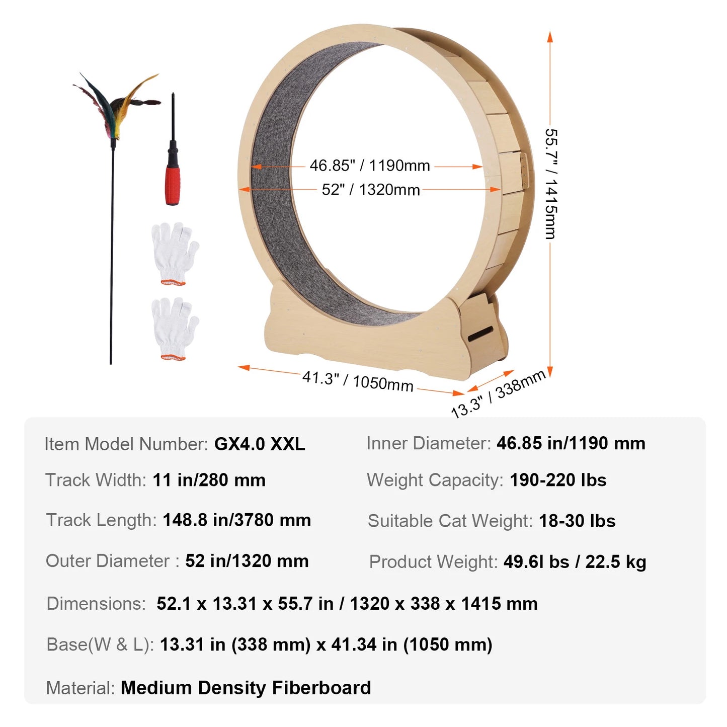 SucceBuy Wooden Cat Exercise Wheel Running Wheel With Detachable Carpet