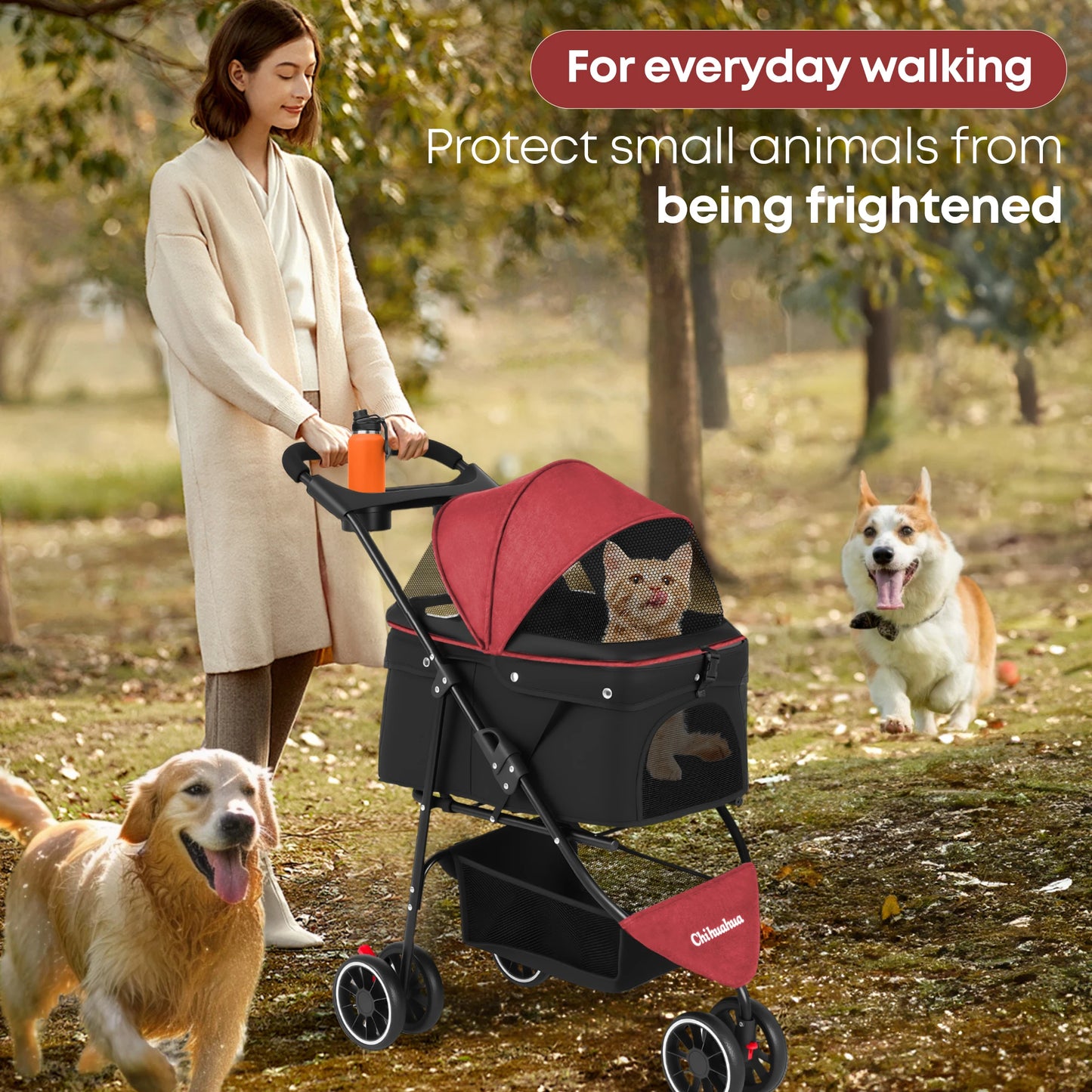 Chihuahua Three-Wheeled Pet Stroller For Small Medium Cats And Dogs