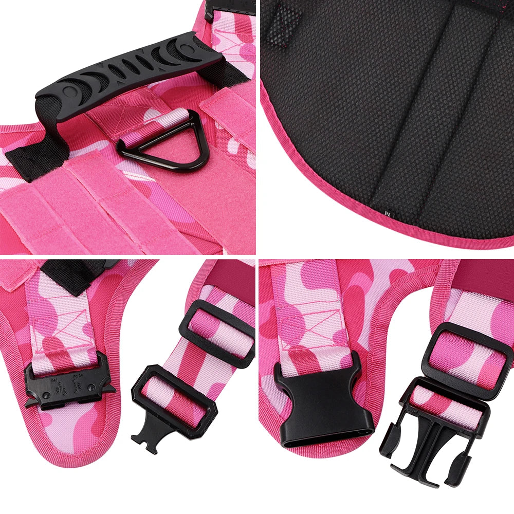 Military Camouflage Dog Harness For Large Dogs, Adjustable Tactical Vest