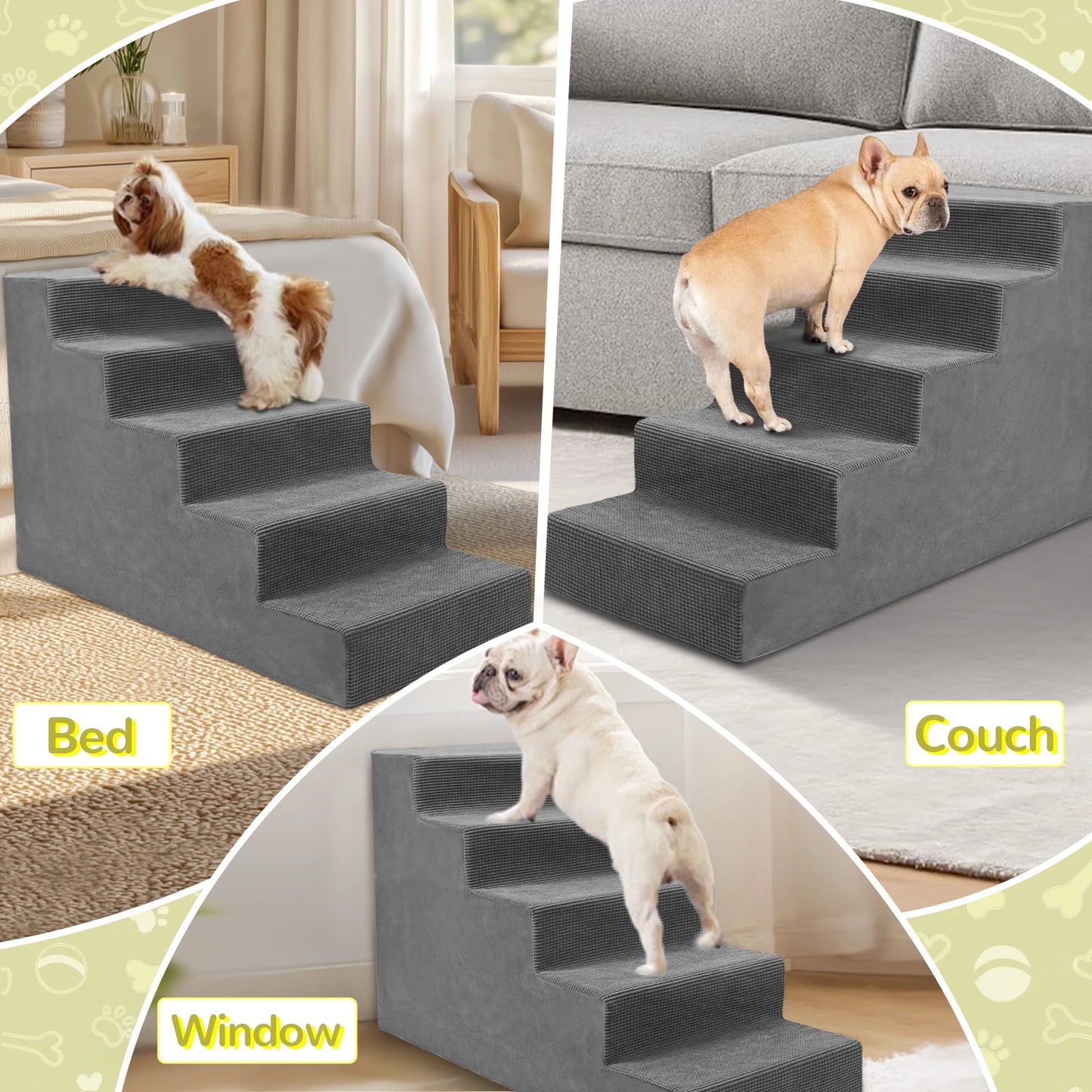 Niubya 4-Tier Pet Stairs With Non-Slip Foam For Small Dogs