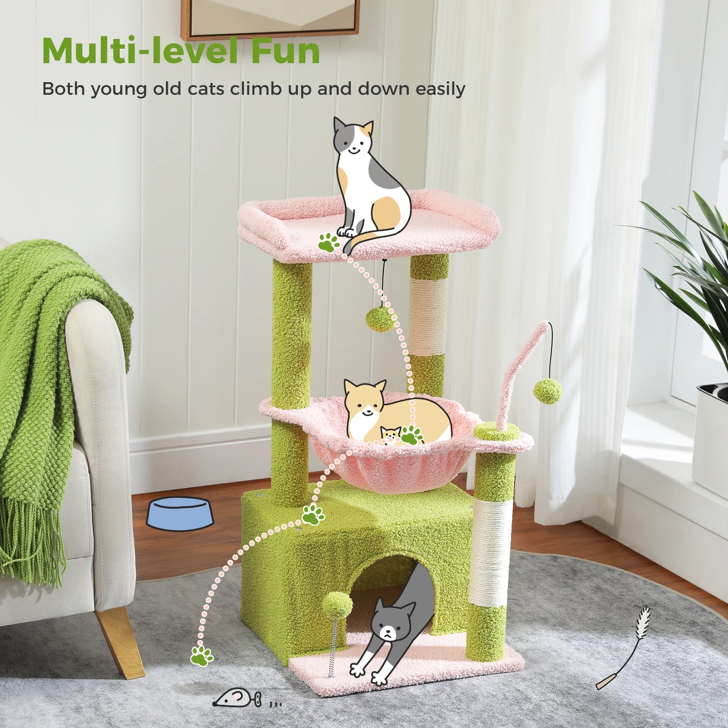 PEQULTI Cactus Cat Tree Indoor Tower With Condo Scratching Post