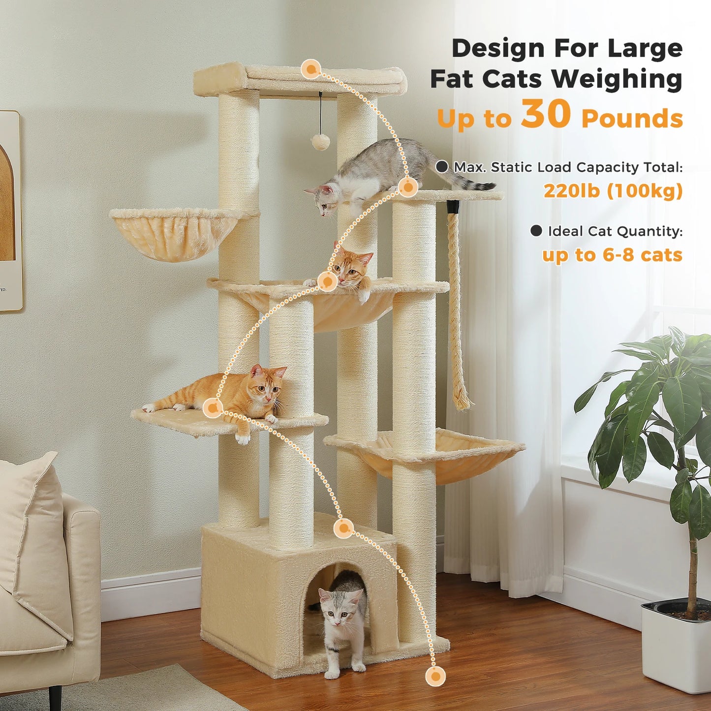 PAWZ Road Large Cat Tree Tower With Hammock Five Levels
