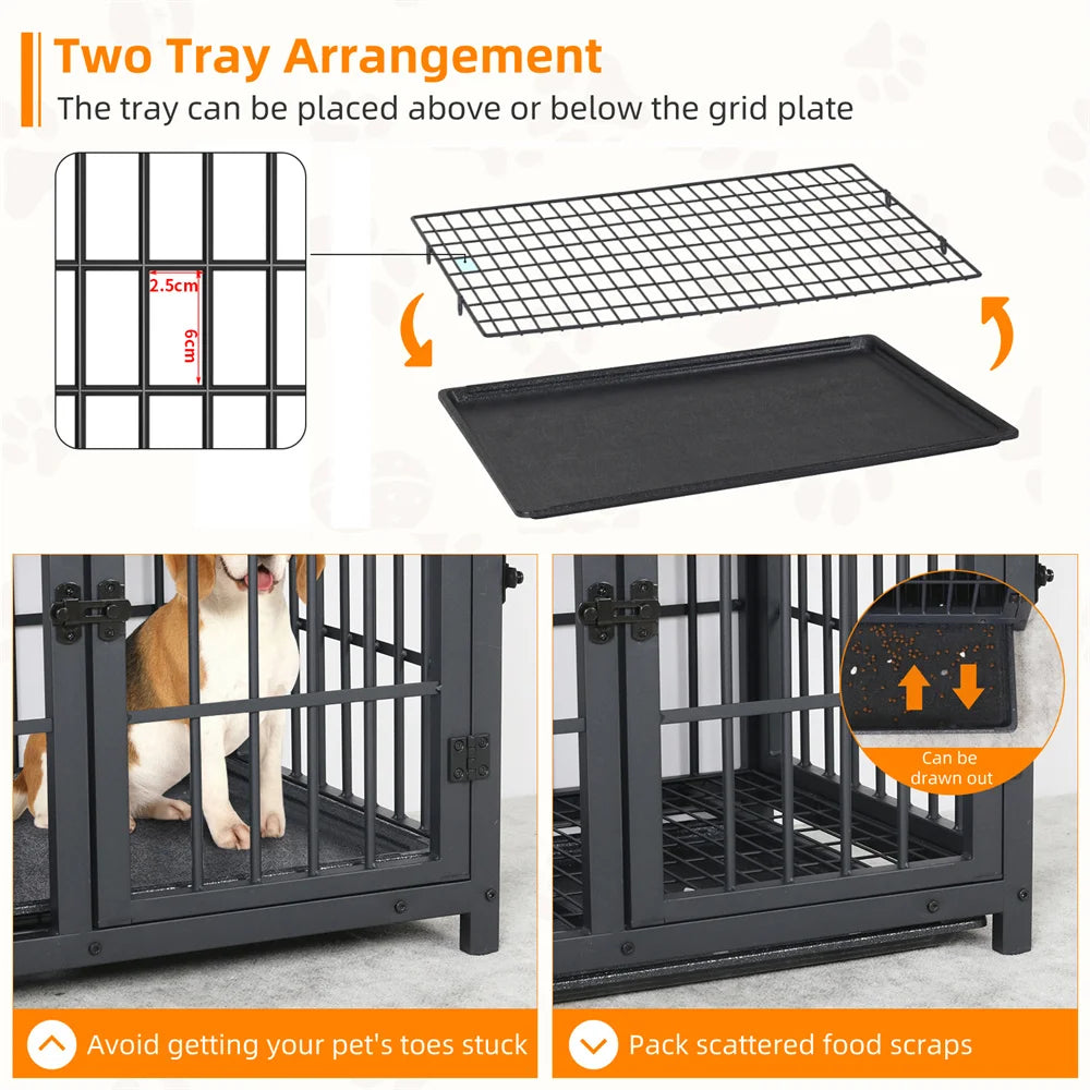 BORWART Wooden Elevated Dog Crate End Table With Three Doors
