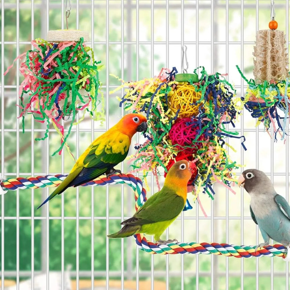 Bird Chew Toys Foraging Paper Ball Cage Hanging Parrot Toys