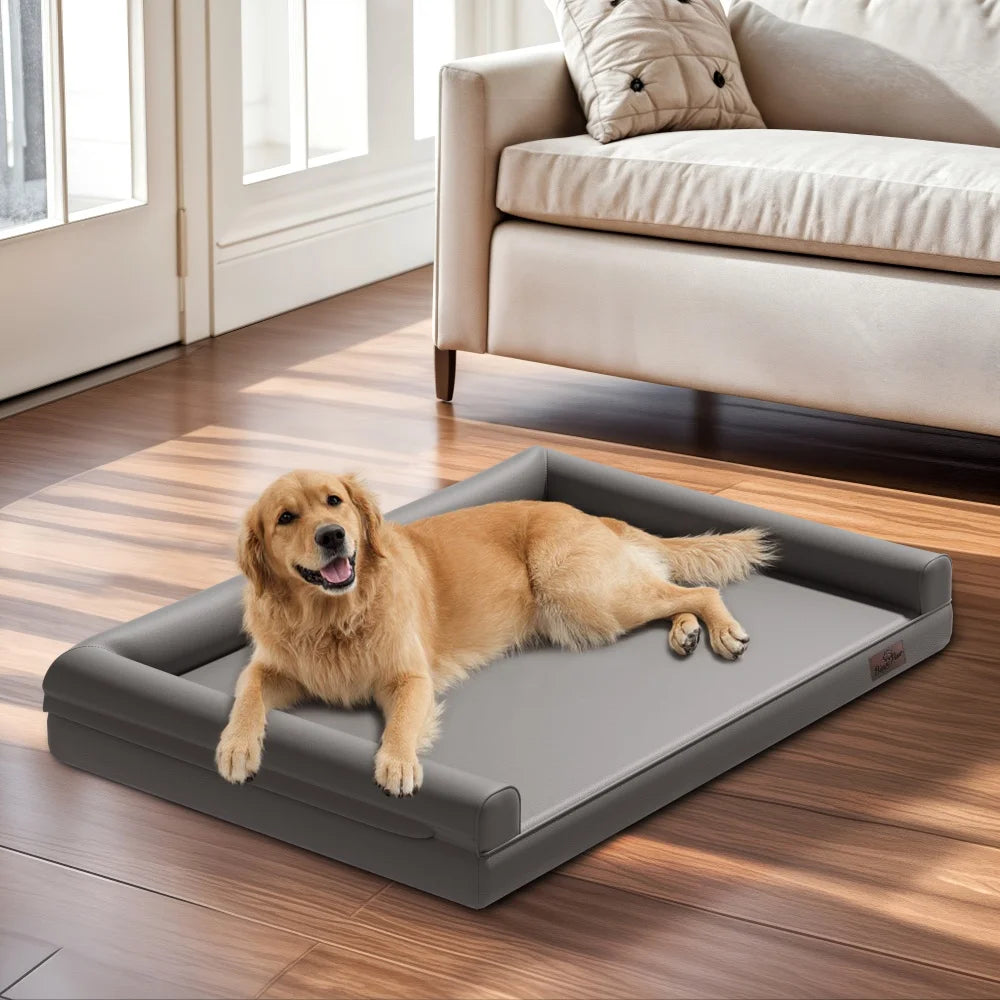 BORWART CN Orthopedic Dog Bed Bolster Microfiber Leather Removable Cover