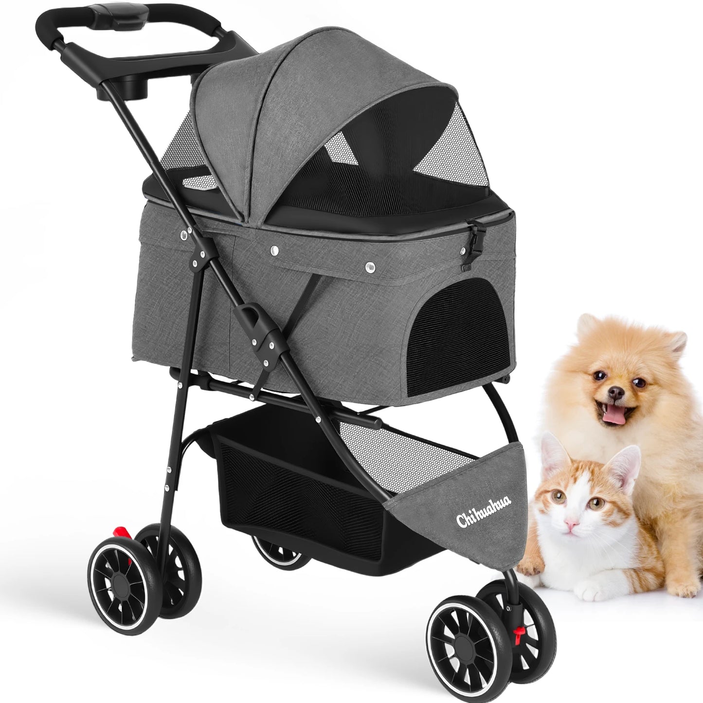 Chihuahua Three-Wheeled Pet Stroller For Small Medium Cats And Dogs