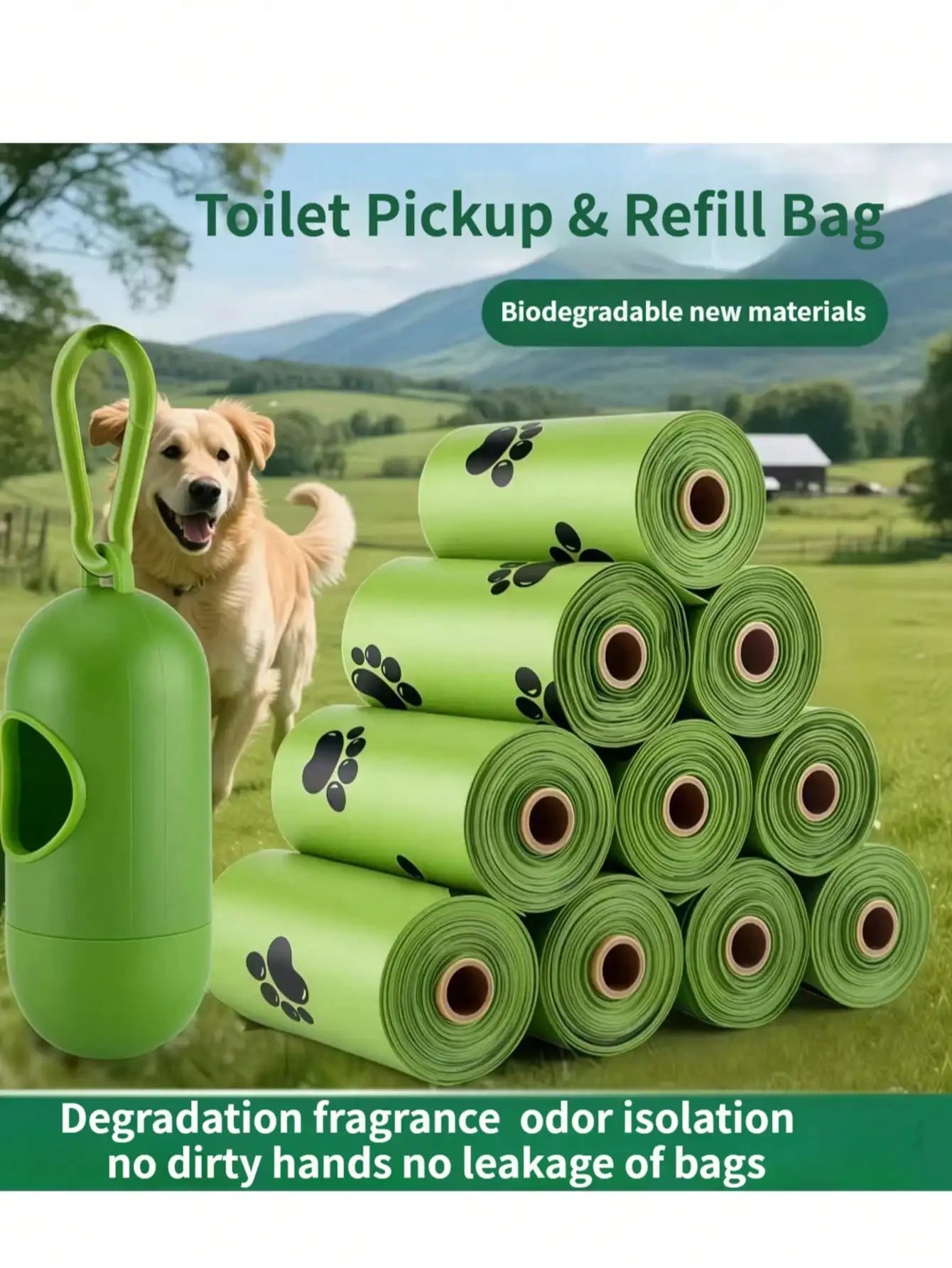 Biodegradable Cat Litter Bags 8 Rolls with Separator Leakproof
