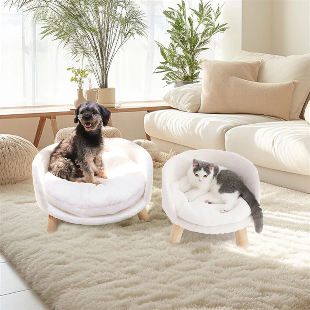 BINGOPAW Luxury Plush Cat Bed Nest with Wood Legs Waterproof