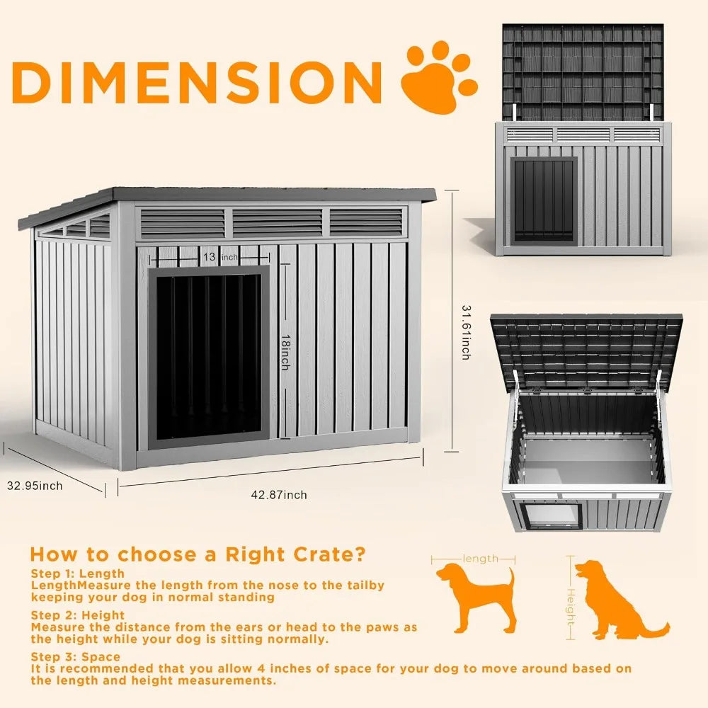 Large Weatherproof Indoor Outdoor Dog House With Removable Roof