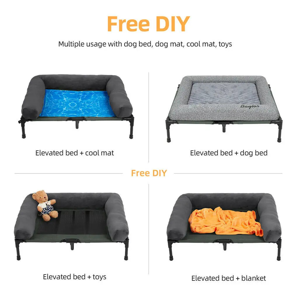 BINGOPAW Elevated Pet Lounger Bed With Detachable Bolster And Cooling
