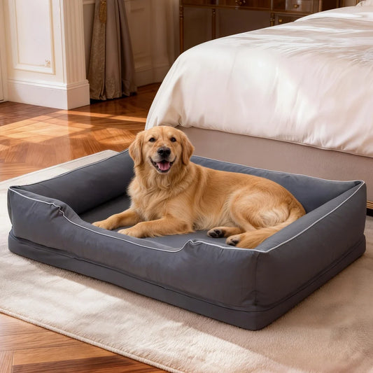 BORWART Orthopedic Dog Bed With Bolster Sides, Waterproof Liner, Removable Cover