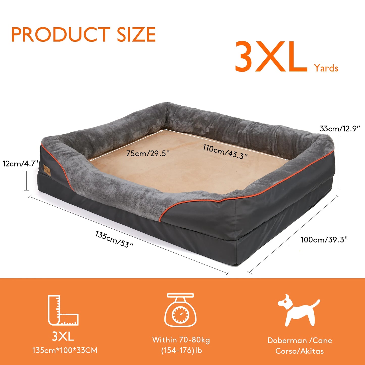 BORWART Orthopedic Memory Foam Dog Bed With Removable Cover