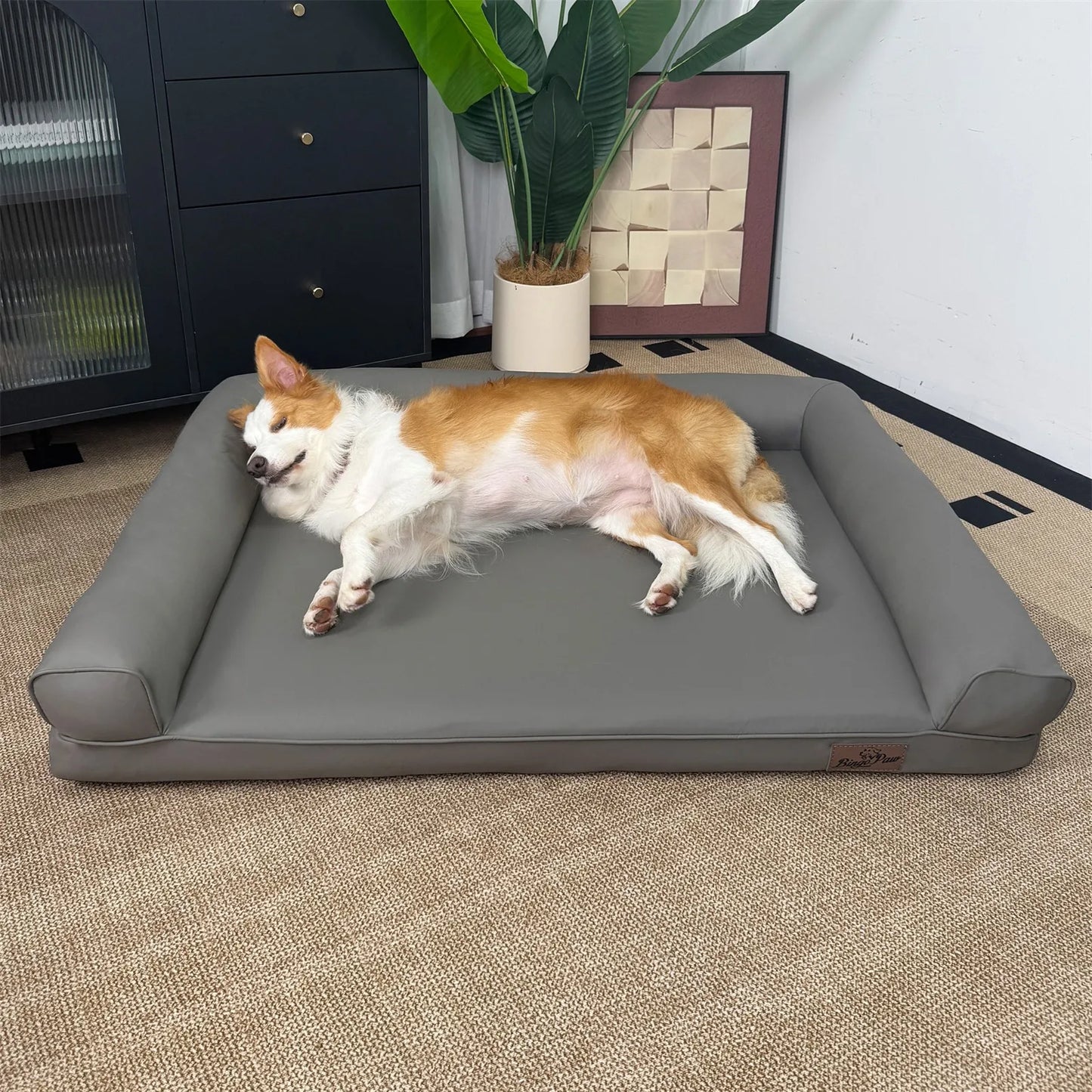 BORWART CN Orthopedic Dog Bed Bolster Microfiber Leather Removable Cover