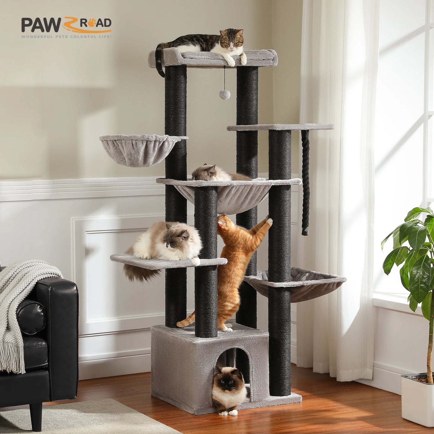 PAWZ Road Large Cat Tree Tower With Hammock Five Levels