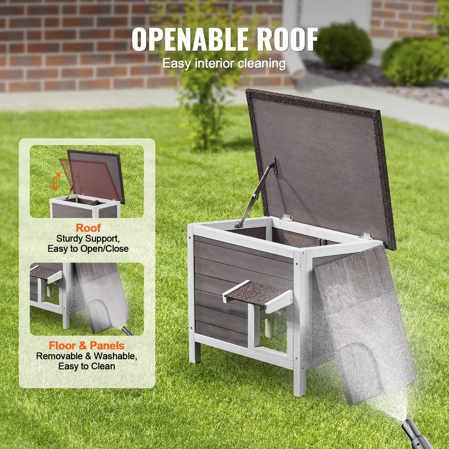 SucceBuy Outdoor Cat House Weatherproof Feral Shelter Insulated Wooden