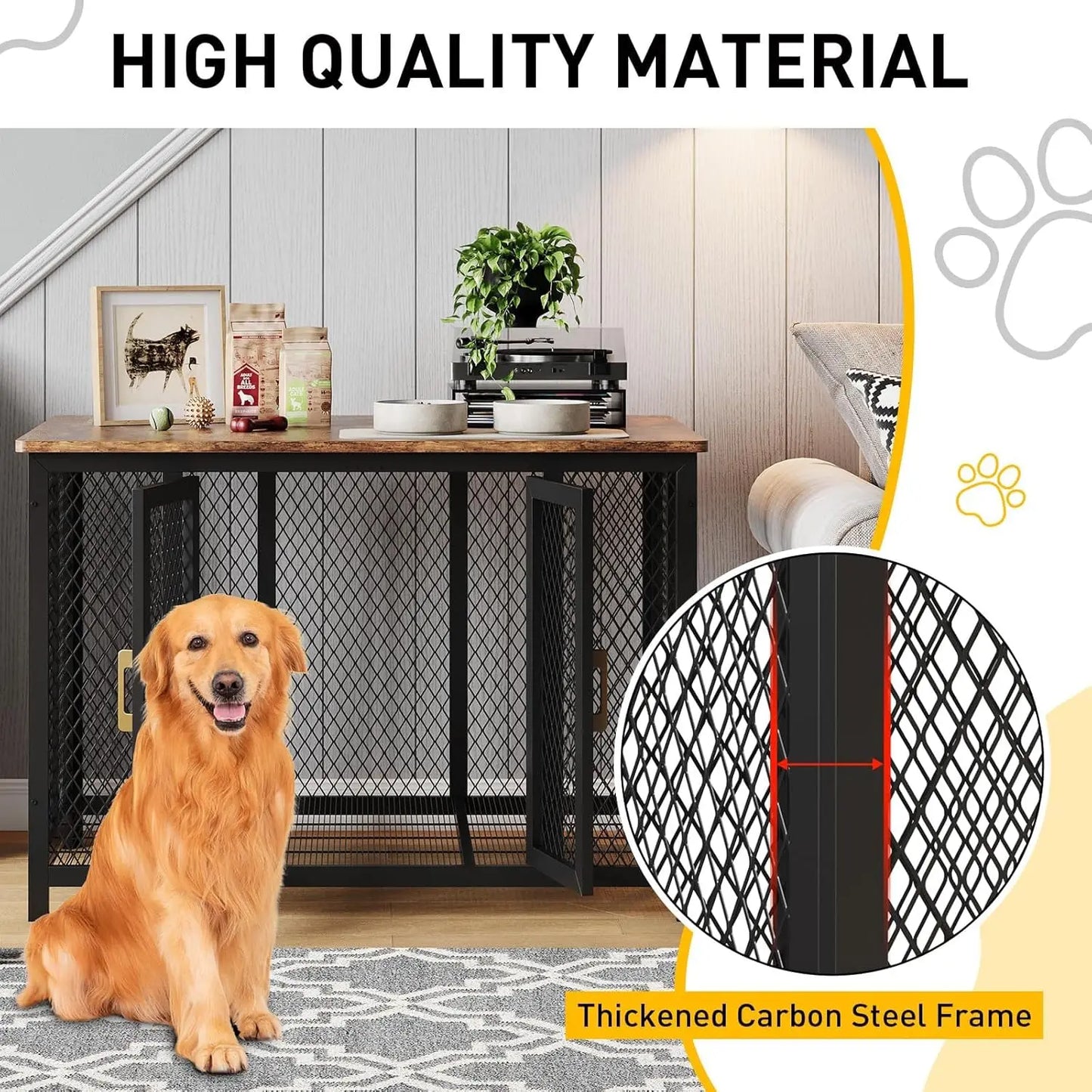 HiMISS Wooden Dog Crate Furniture With Double Doors Top Door
