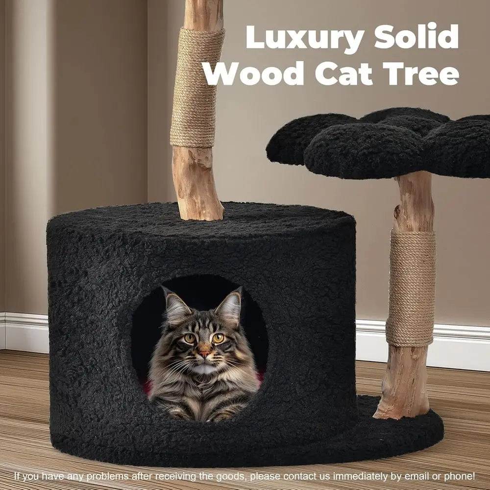Luxury Wooden Cat Tower With Scratching Posts For Large Cats