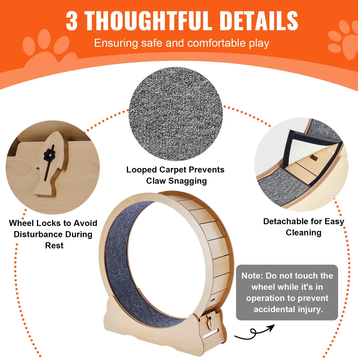 SucceBuy Wooden Cat Exercise Wheel Running Wheel With Detachable Carpet