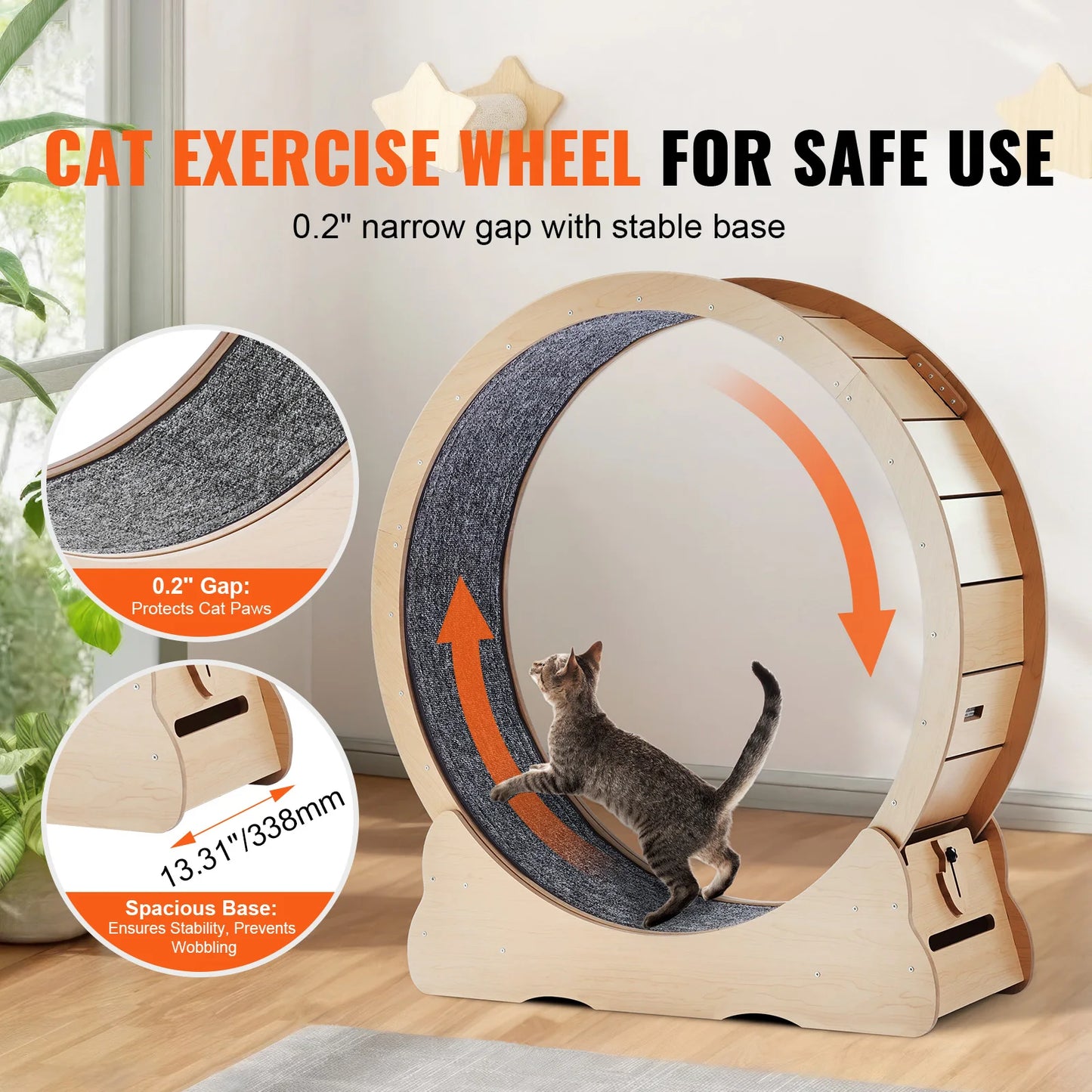 SucceBuy Wooden Cat Exercise Wheel Running Wheel With Detachable Carpet
