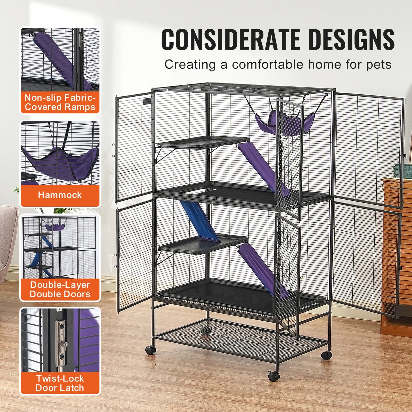 SucceBuy Four Tier Rolling Metal Ferret Cage For Small Animals